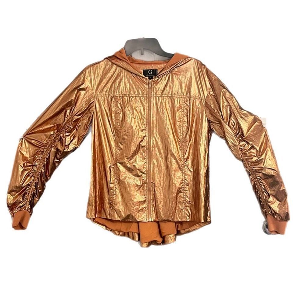G By Giuliana Bronze Metallic Hooded Light Weight Jacket Sz 6 NWOT
